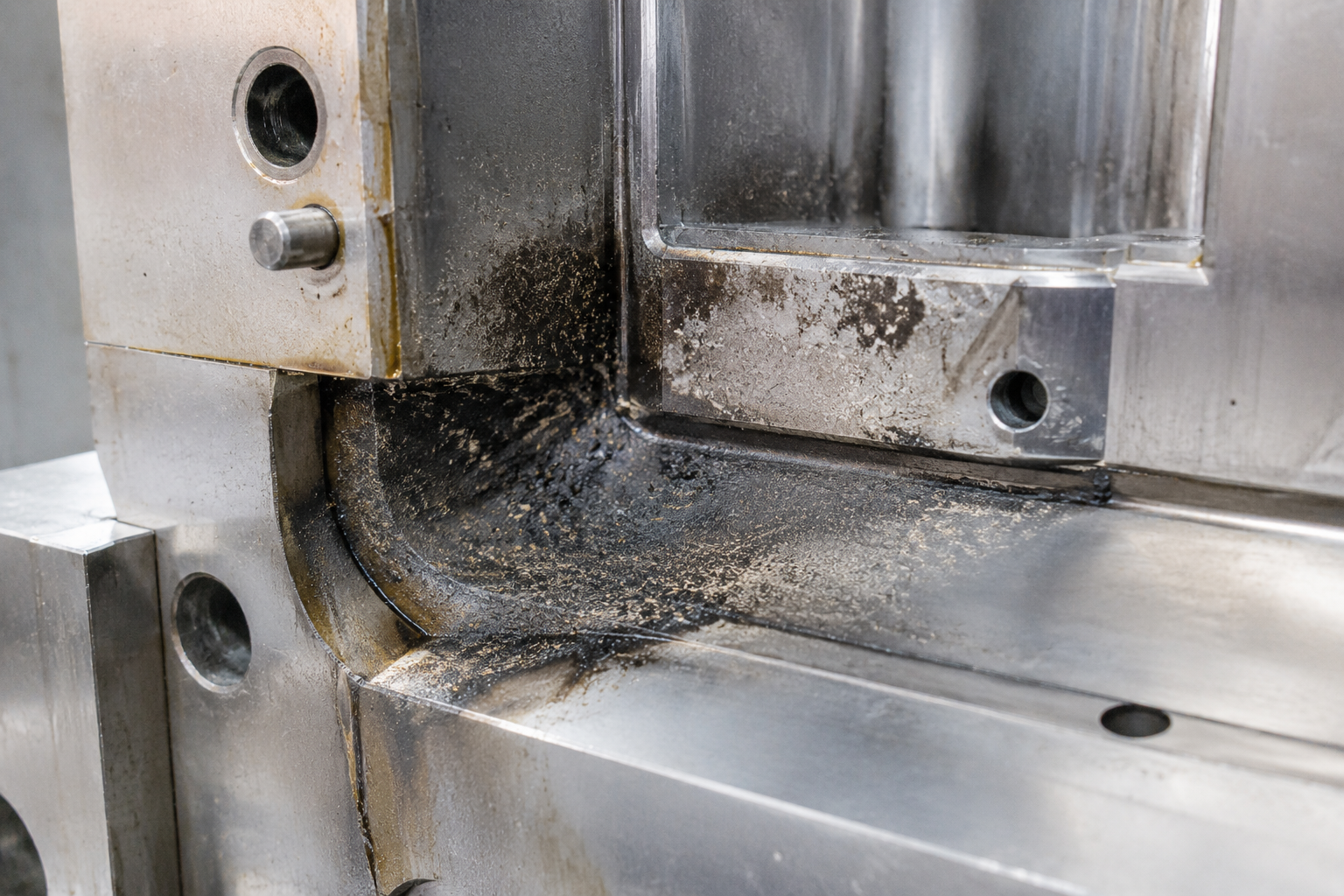 Plate-out / mould deposit on the cavity surface